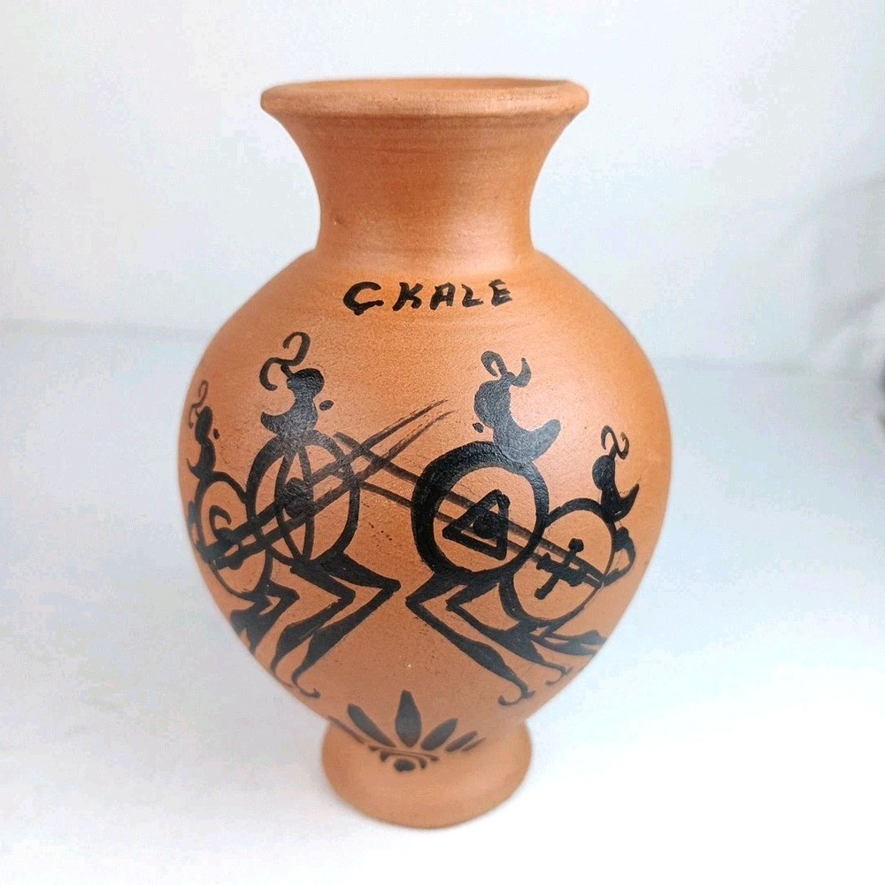 Hand Made And Painted‎ Terracotta Bud Vase 4" Tall Athena Inspired Signed C Kale
